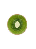 Fatia redonda de kiwi com polpa verde e sementes pretas