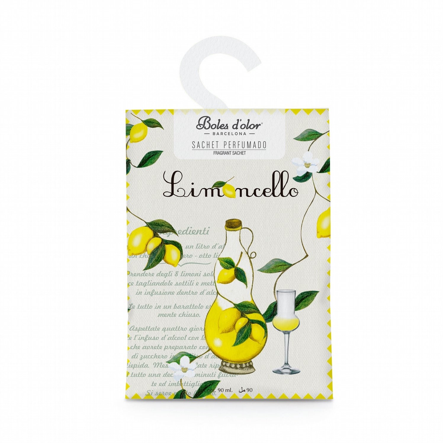 Saco perfumado com ilustração e texto sobre limoncello