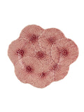 prato decorativo rosa com flores em relevo de cerâmica