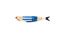 Boneco decorativo em forma de peixe com roupa azul e branca
