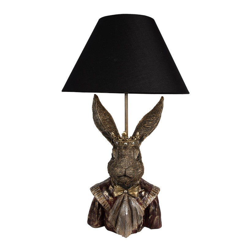 Candeeiro com base de coelho vestido e cúpula preta