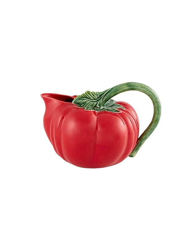 Bule em forma de tomate vermelho com pega verde