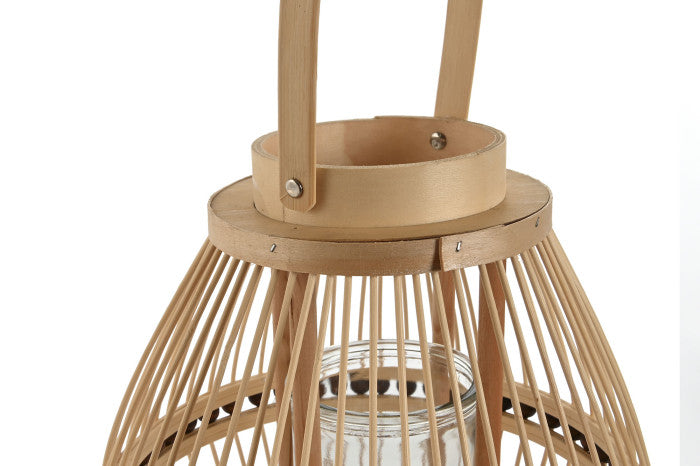 Lanterna decorativa de madeira com frasco de vidro interior para vela