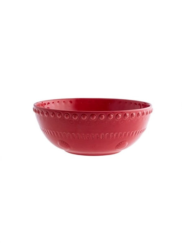 Taça vermelha de cerâmica com textura decorativa em relevo