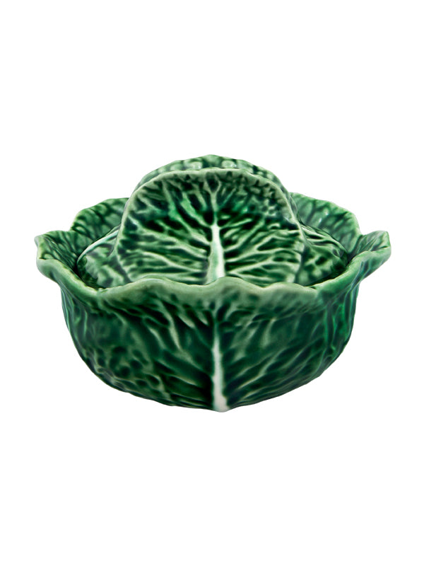 Taça verde em cerâmica com textura de folhas de couve