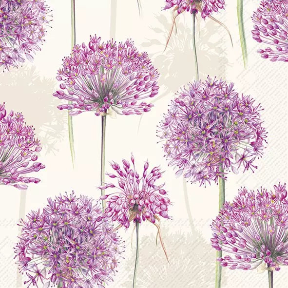 Padrão de flores Allium lilás com fundo bege claro