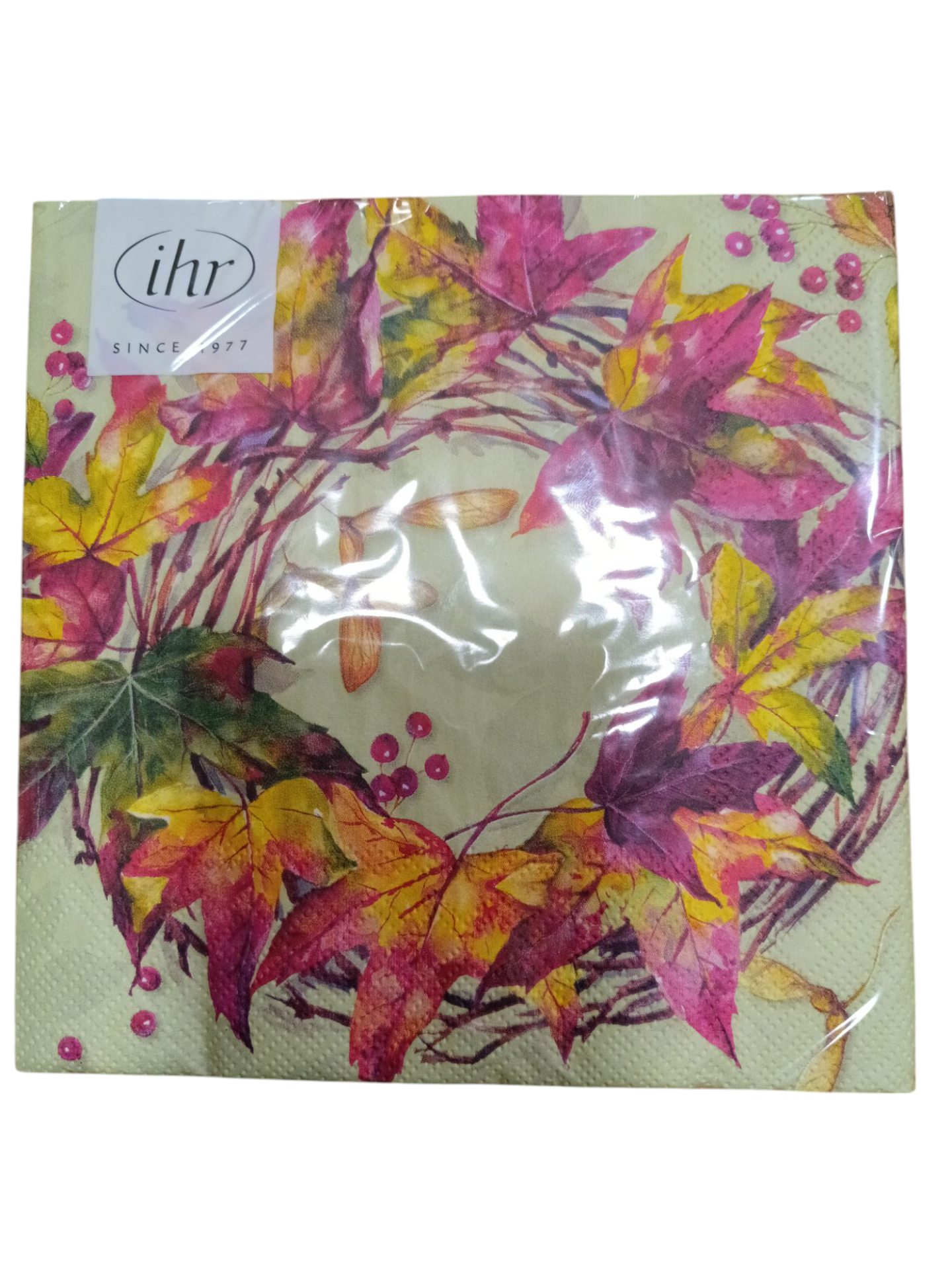 Guardanapo de papel com padrão outonal colorido em embalagem transparente