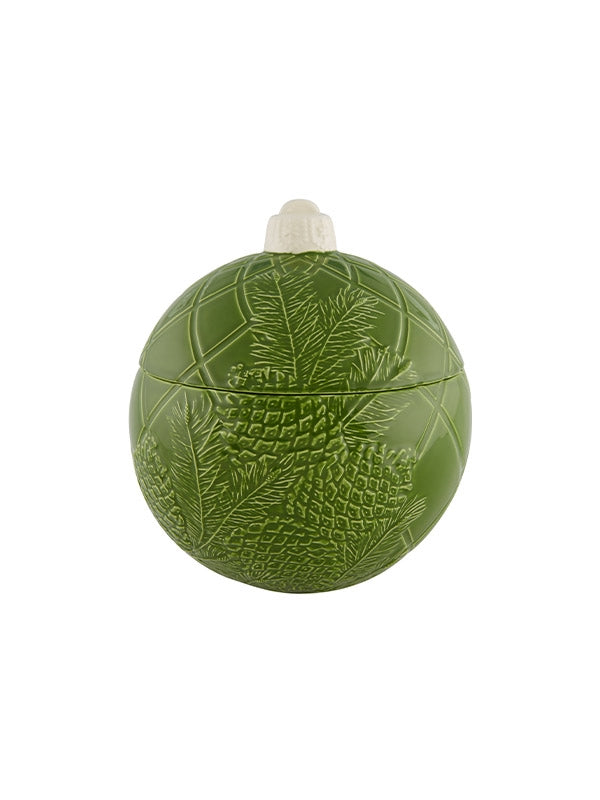 Ornamento de Natal esférico verde com padrão de folhas em relevo