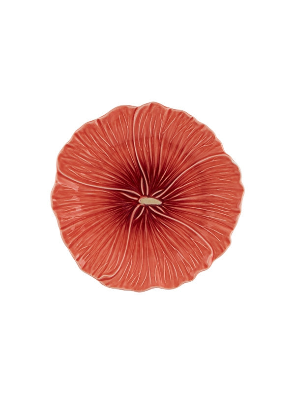 Prato decorativo em forma de flor vermelha de cerâmica