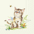 Ilustração de um gatinho com flores e uma abelha