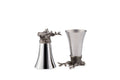 Conjunto campainha e copo metal prateado com decoração de veado