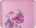 Tabuleiro rosa com flores coloridas e bordas douradas