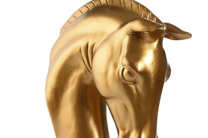 Escultura decorativa dourada de cabeça de cavalo