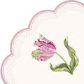 Guardanapo de papel com flor de tulipa rosa e verde e bordado rosa