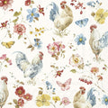 Padrão floral com galos, galinhas e borboletas em fundo branco