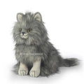 Boneco de pelúcia de gato cinzento felpudo sentado