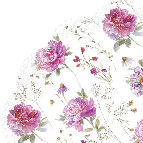 Padrão floral em tons de rosa, roxo e verde claro sobre fundo branco