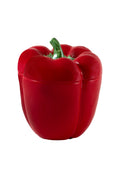 Recipiente cerâmico em forma de pimento vermelho com tampa