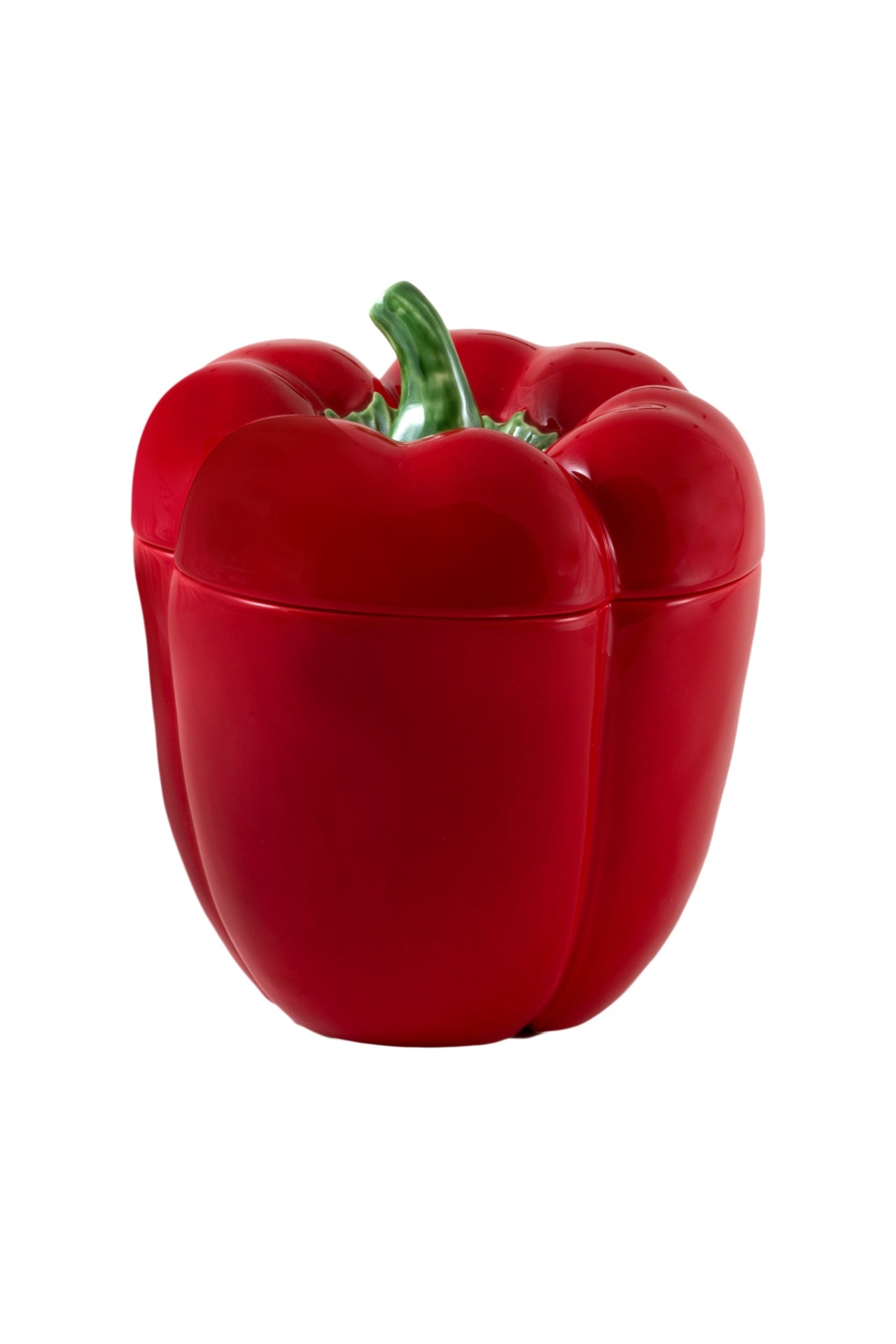 Recipiente cerâmico em forma de pimento vermelho com tampa