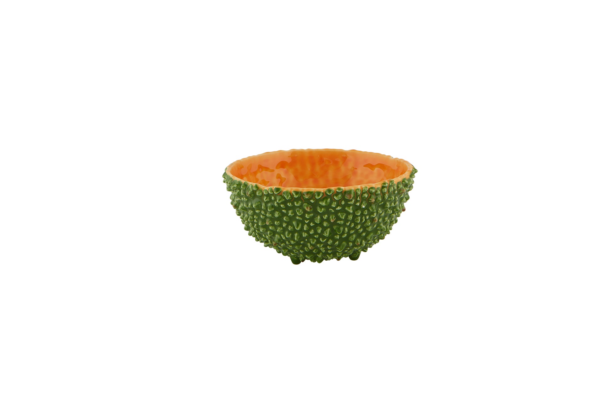 Taça decorativa verde e laranja com textura irregular