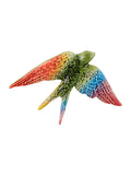 Figura decorativa de pássaro colorido em cerâmica com textura de penas