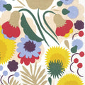 Estampa floral colorida com fundo branco e textura de papel