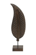 Escultura decorativa em forma de folha em madeira escura