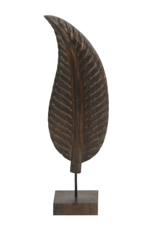 Escultura decorativa em forma de folha em madeira escura