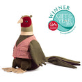 Pombo de peluche com colete xadrez vermelho, selo de prémio GIFT OF THE YEAR 2013