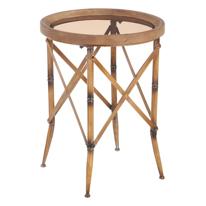 Mesa lateral bronze com tampo de vidro redondo