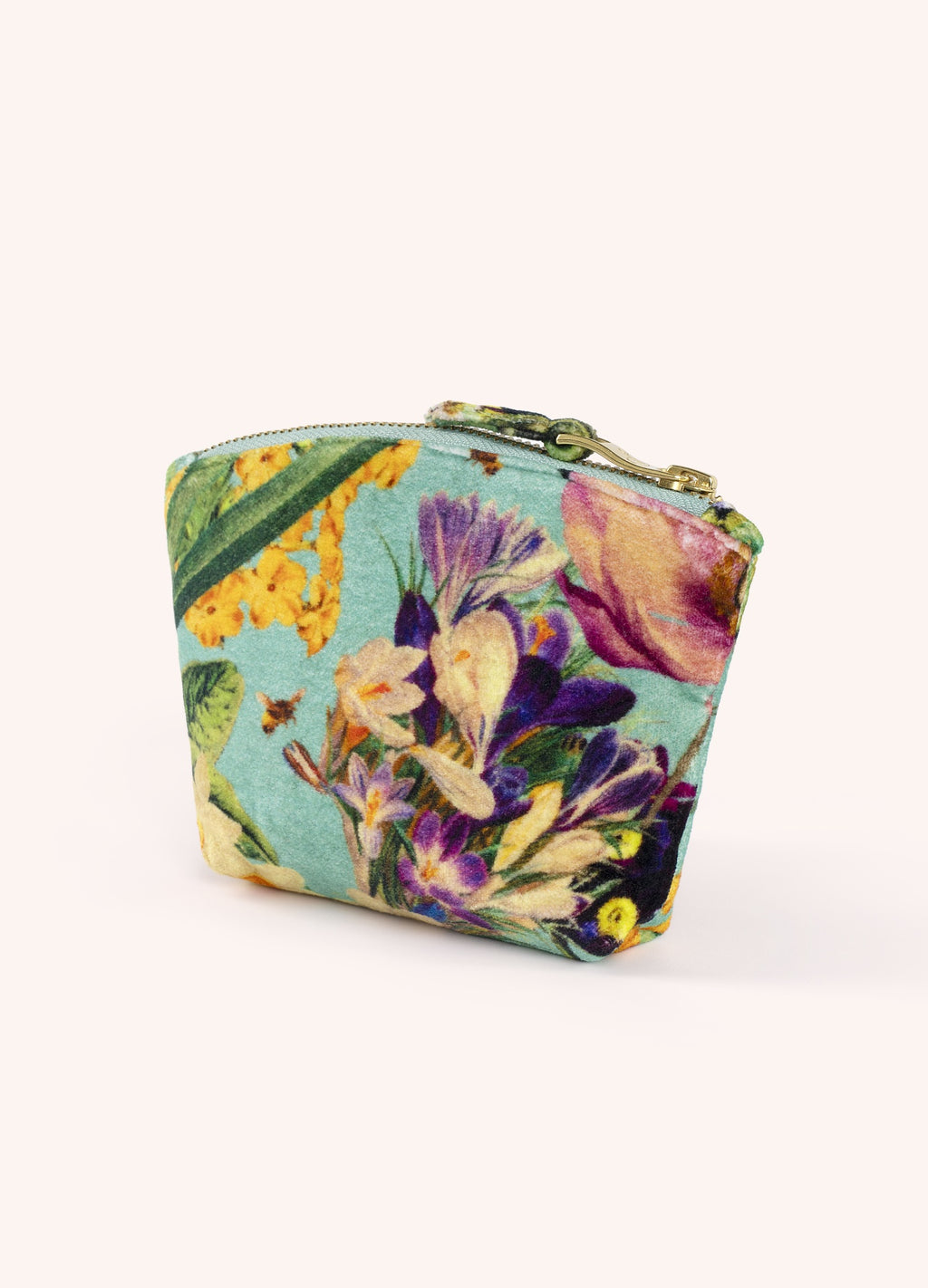 Necessaire pequena com padrão floral colorido e fecho dourado