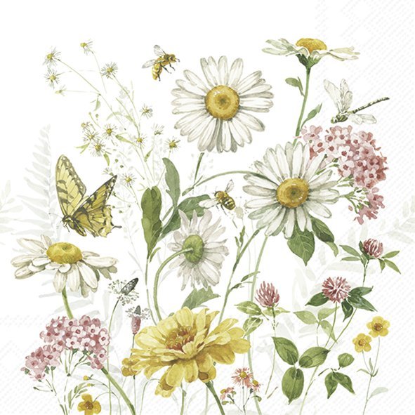 Ilustração de flores e insetos em fundo branco