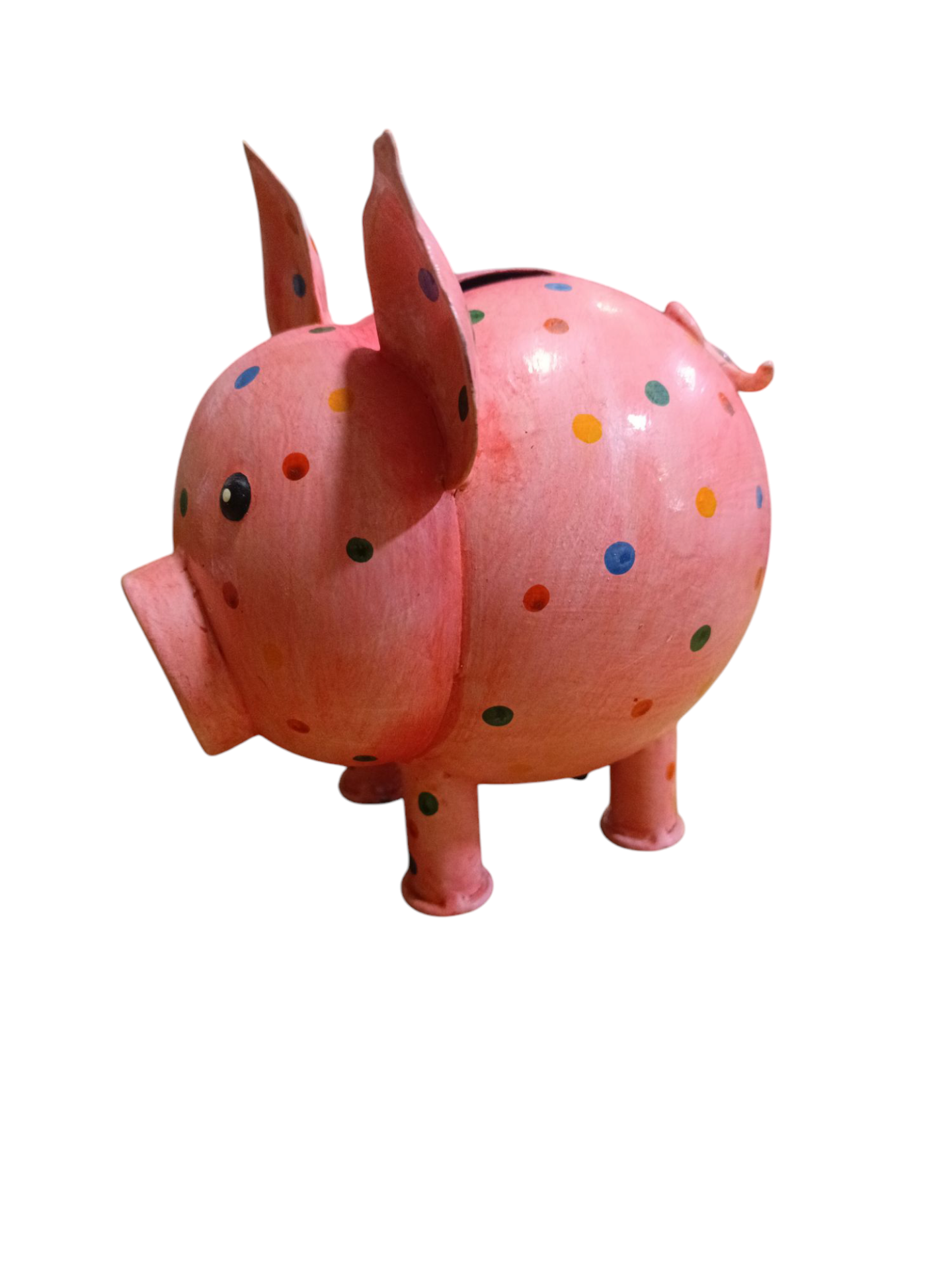 Cofre porquinho rosa com manchas coloridas