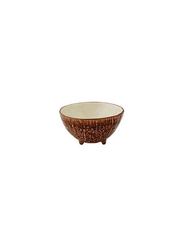 Tigela pequena em cerâmica castanha e branca sobre fundo branco