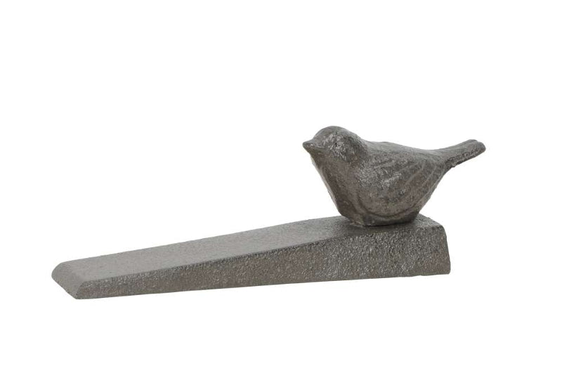 Batente de porta cinza em ferro fundido com figura de pássaro
