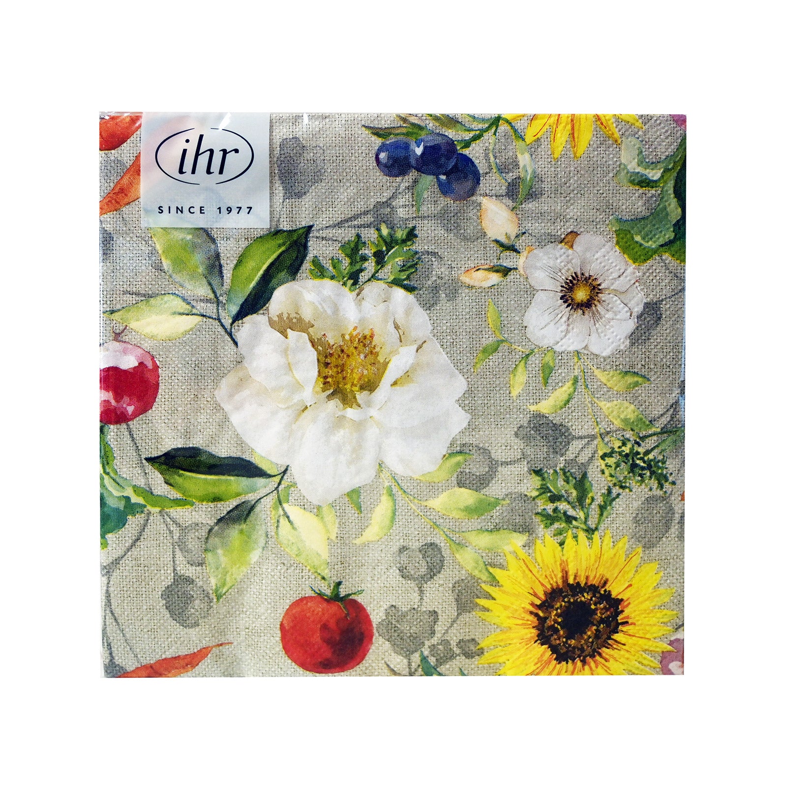 Guardanapo de papel com padrão floral e frutas, marca ihr