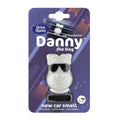 Ambientador para carro Danny the Dog em plástico branco com óculos pretos na embalagem azul