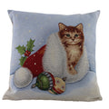 Almofada com estampa natalícia de gato dentro de gorro de Natal