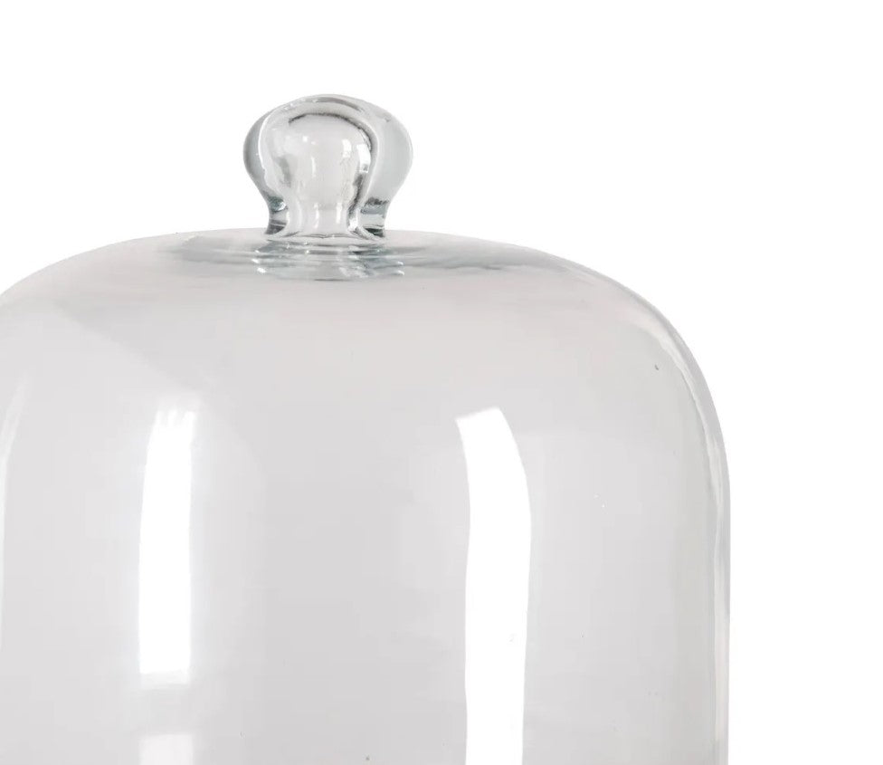 Cúpula de vidro transparente com botão redondo no topo