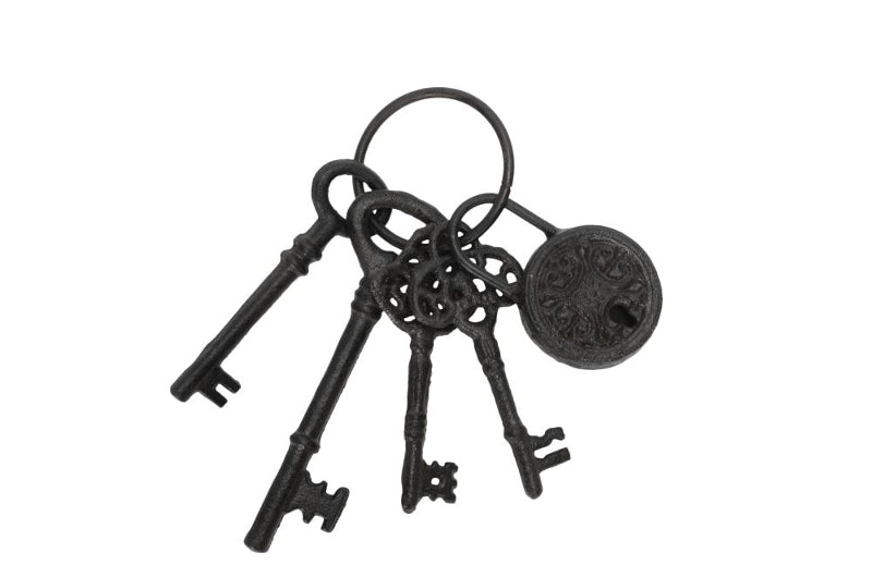 Conjunto de cinco chaves ornamentais pretas em anel circular
