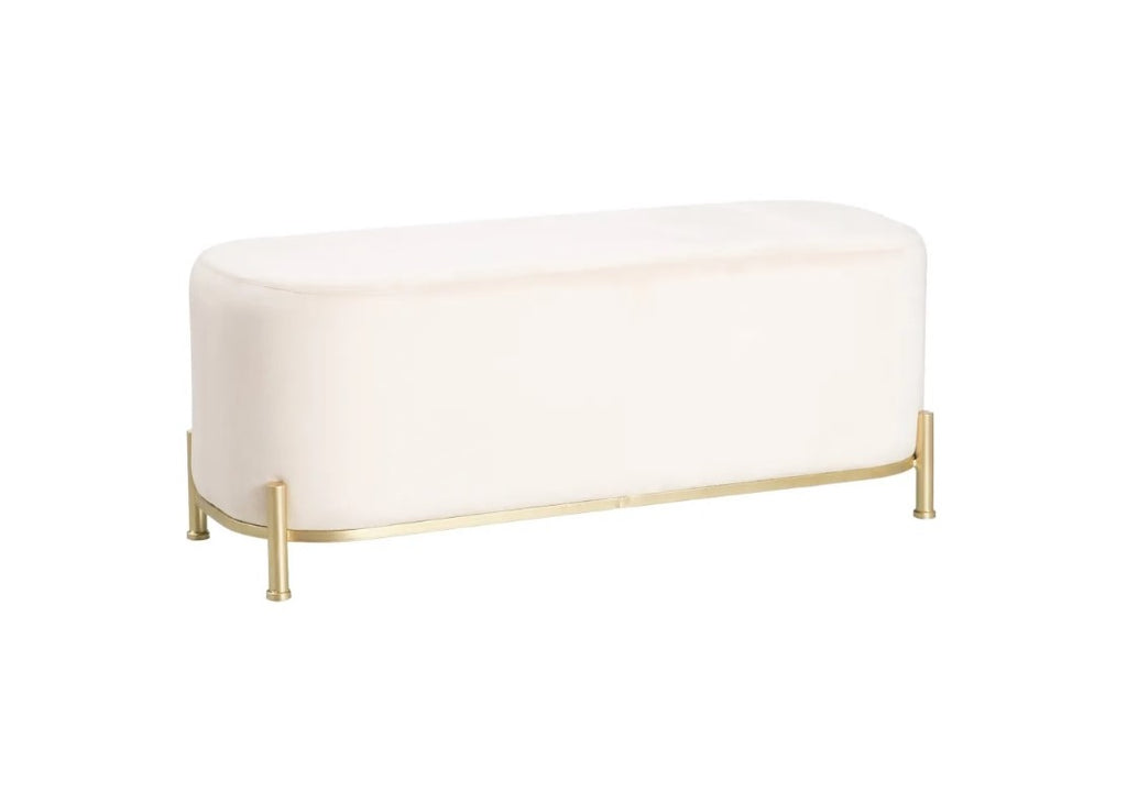 Banco estofado branco com base dourada em fundo branco