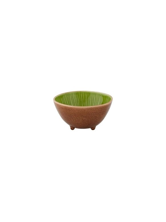 Taça pequena de cerâmica castanho e verde com textura