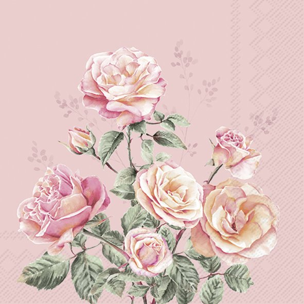 Flores rosas realistas com folhas verdes em fundo rosa com padrões sutis