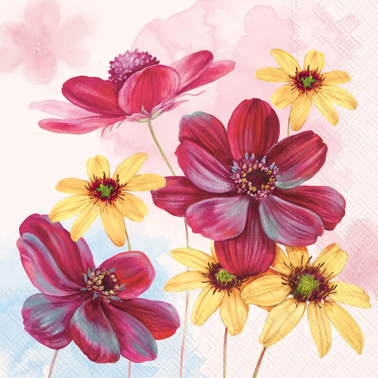 Desenho de flores vermelhas e amarelas com fundo claro