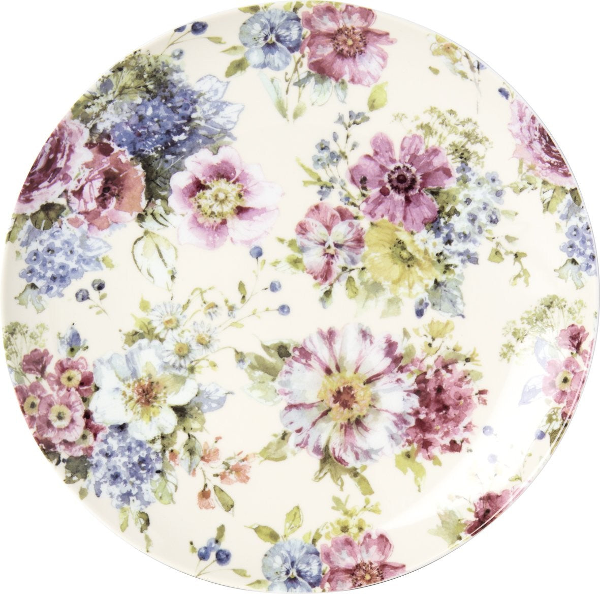 Prato redondo em porcelana com padrão floral colorido