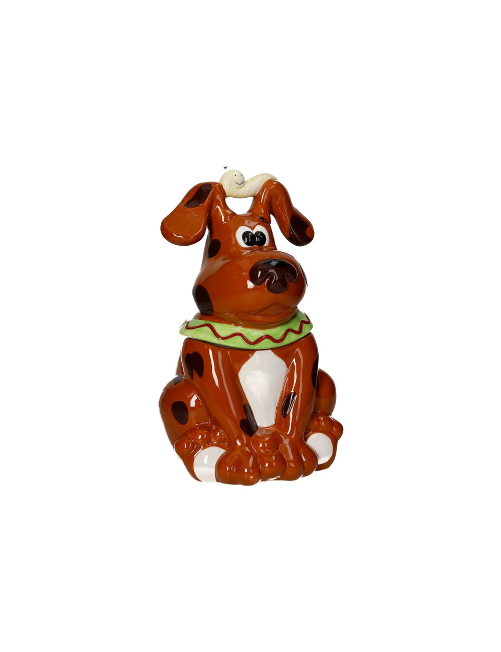 Figura decorativa cão cerâmica castanho com minhoca